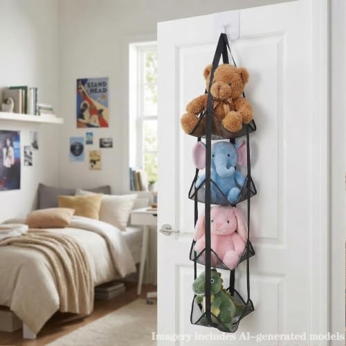 Black Hanging Sports Ball Organizer Bag | Mesh Wall Mount Storage for Basketball, Football, Soccer, Volleyball | Garage & Home Equipment Storage Solution - Image 6