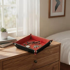 Valet Tray Desktop Storage Organizer – Vegan Leather Catchall Tray Bedside Vanity Tray Nightstand Caddy Holder for Remote Controller, Watch, Keys, Phone, Wallet, Coin, Jewelry, Red - Image 6
