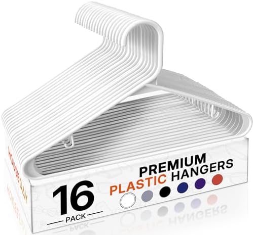 HOUSE DAY White Plastic Hangers 16 Pack, Slim Space-Saving Clothes Hangers by HOUSEDAY