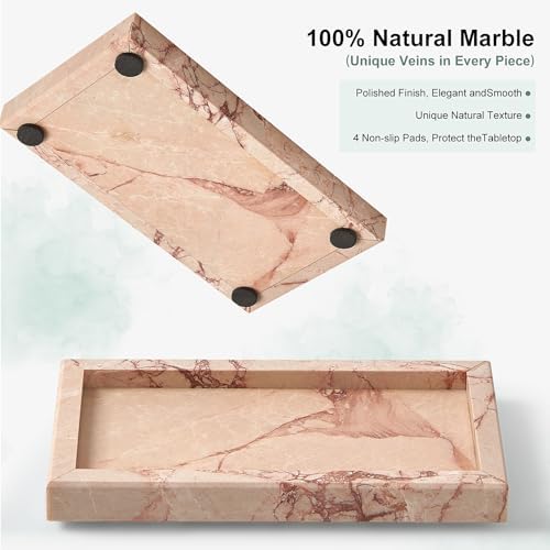 Natural Small Marble Vanity Tray, Stone Organizer for Bathroom & Kitchen - Image 3