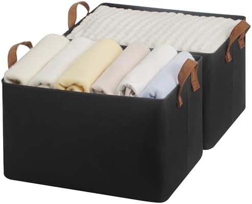 StorageWorks Closet Storage Bins, Black, Large, 2-Pack by StorageWorks