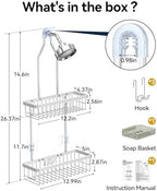 YASONIC Never Rust Shower Caddy Hanging, Aluminum Shower Racks for Inside Shower, 2-Tier Shower Organizer Hanging Over Shower Head with Hooks and Soap Holder, Silver - Image 2