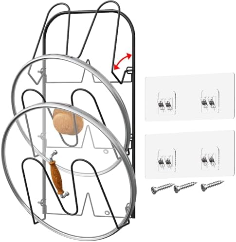 Universal Adjustable Pot Lid Holder Organizer for Cabinet - Upgraded Patented Niceyos 1 Pack Pan Lids Organizers Inside Cabinet Door Wall Mount Pots Top Rack for Kitchen Cupboard Fit 6" to 13" (Black) by NICEYOS