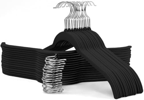 Sishynio Velvet Hangers 30 Pack, Slim Flocked Clothes Hangers Black by Sishynio