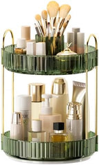 360° Rotating Makeup Organizer, Upgraded 2 Tier Skincare Perfume Organizers for Women, Bathroom Organizer Countertop, Clear Cosmetic Dresser Organizer with Makeup Brush Holder, Sink&Counter (Green) by Homelifeassistant