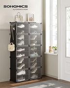 SONGMICS Shoe Rack, 10-Tier with Doors, 40-Pair Storage Cabinet | Shoe Organizer, Steel Frame, Plastic Panel, Bedroom, Entryway, Ink Black and Transparent, DAMION Collection ULPC035B01 - Image 2