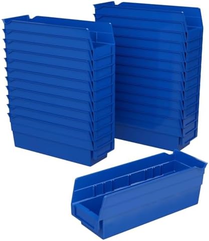Akro-Mils 30120 Heavy Duty Plastic Shelf Bins, 12"x 4"x 4", Blue, 24-Pack by Akro-Mils