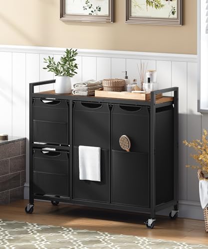 HOOBRO Laundry Sorter with 4 Section, 34 Gal. (127 L) Laundry Hamper with Wheels, Rolling Laundry Basket with Shelf, Pull-Out Detachable Bags, Side Pockets, Rustic Brown and Black BF14XY01N1 - Image 7