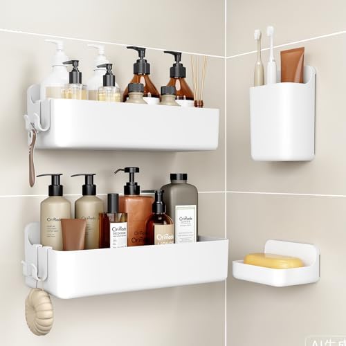 Orimade Shower Caddy 4-Pack, No-Drill Adhesive Shelves for Bathroom, Rustproof ABS Storage Organizer Set, White by Orimade