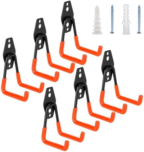 6 Pack Garage Hooks Heavy Duty - Supports 100 lbs(Orange) by BuildSuperHomeByYourself