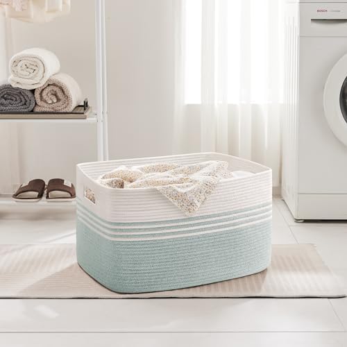 100L Extra Large Woven Laundry Basket Hamper with Handles, Green - Image 3