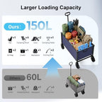 29.3" Collapsible Wagon Cart, 150L Heavy Duty Folding Utility Wagon with Wheels, 260 lbs Load, Portable Rolling Cart for Garden, Shopping, Sports, Camping, DarkBlue - Image 5