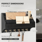 Rebee Vision Mail Organizer Wall Mounted with 6 Key Hooks, Black - Image 4
