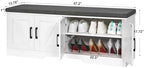 HOMSHO Farmhouse Shoe Storage Bench with 4 Barn Doors & Padded Seat Cushion - Image 3