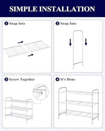Kitsure Stainless Steel Shoe Rack Organizer, 25.6" Wide - 3 Tier, White | Sturdy Shoe Rack for Closet and Entryway, Free Standing Shoe Shelf, Closet Organizers and Storage - Image 5