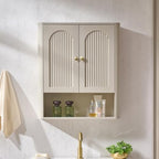 Bathroom Fluted Arched Wall Cabinet, 23.6''W Wood Medicine Cabinet, Cream - Image 7