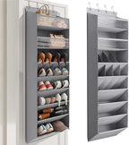 Mefirt 16-20 Pairs Over the Door Shoe Organizer, Clear Pockets Shoe Rack for Closet Door, Hanging Shoe Rack for Boots, Behind the Door Shoe Holder Fit All the Family's Sneakers, Boots, Heels, Grey by Mefirt
