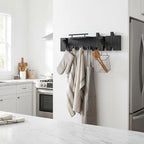 Modern Rustic Wood Coat Rack Wall Mount with Shelf, 7 Hooks, Black - Image 4