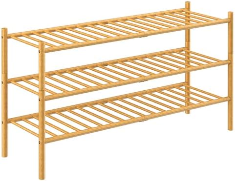 ROMGUAR CRAFT 3-Tier Bamboo Long Shoe Rack, Free Standing Wood Shoe Shelf Storage Organizer for Closet Entryway Stackable 35"x11"x20" (Natural) - Image 7