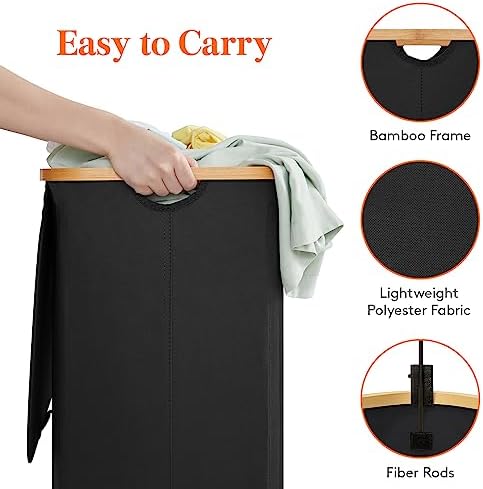 Lifewit 150L Double Laundry Hamper with Lid and Removable Bag, Black - Image 3