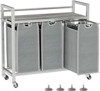 SwaaVee Laundry Sorter, Laundry Hamper 3 Section, 3×11.4Gal, Metal Frame Rolling Laundry Basket with Wooden Top Shelf, Pull out and Removable Laundry Bags, 3 Bags-Gray by SwaaVeeYourBestOrganizingHelper