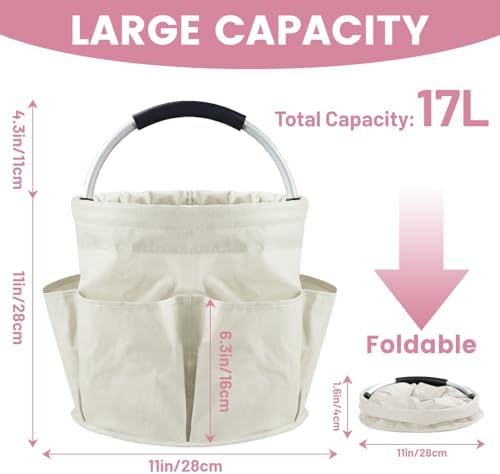 Cleaning Caddy with Handle, 17L Cleaning Supplies Organizer, Off-White - Image 4