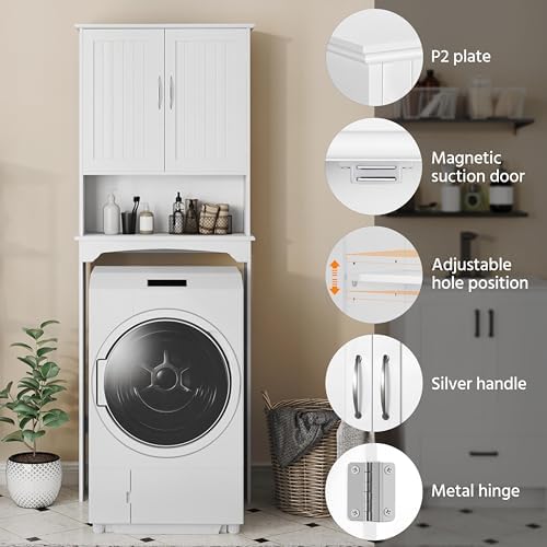 Topeakmart Over the Toilet Rack with Adjustable Shelf and 2 Doors, White - Image 4