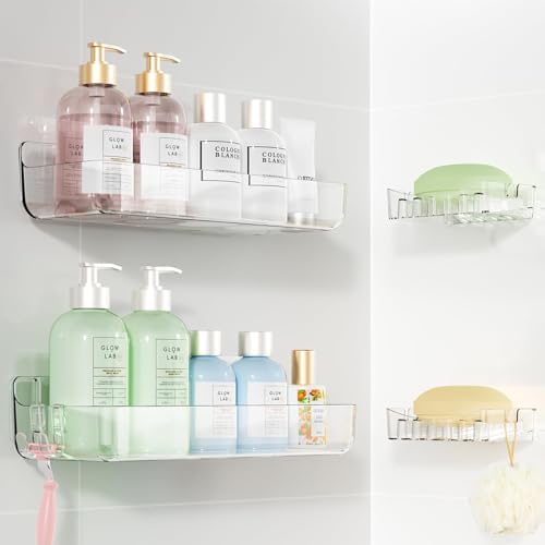 Sotfamily Crystal-Clear Shower Caddy with Soap Dish & Adhesive Pads, 2 Pack by Sotfamily