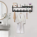 Coat Rack Wall Mount with Shelf, 27.5" Entryway Wall Hanging Shelf, Coat and Key Hanger with 10 Dual Hooks, Mail Organizer and Key Holder Hat Rack for Wall, Wood Coat Hooks with Storage - Image 5