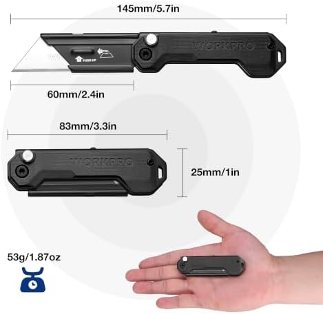 WORKPRO 2PCS EDC Folding Utility Knife, Mini Box Cutter with Quick Open Axis Lock, Quick Change Blade Razor Knife, Foldable Small Pocket Knife with Belt Clip, 2 Packs with 10 Extra Blades - Image 2