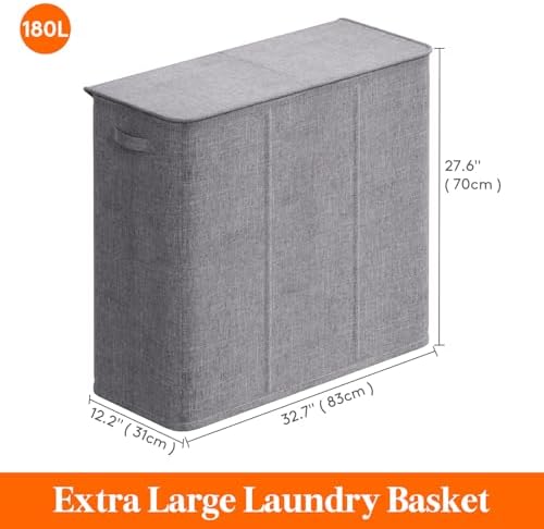 Lifewit Triple Laundry Hamper with Lid, Removable Laundry Bags, Light Gray - Image 5