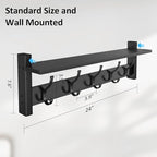 Optish Coat Rack Wall Mount with Shelf, 24 Inch Coat Hanger Walls Mounted, Hat Rack for Walls, Shelf with 5 Coat Hooks, Wall Hanger for Entryway (Black) - Image 7