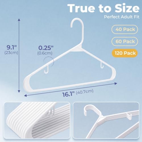 HOUSE DAY White Plastic Hangers 120 Pack, Slim Space-Saving Clothes Hangers - Image 2