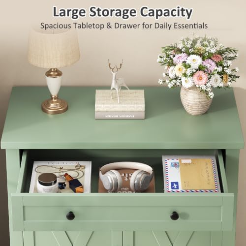 Farmhouse Shoe Storage Cabinet, 5-Tier High Boots Organizer with Adjustable Shelves, Large Drawer & Barn Doors, Entryway Shoe Rack for Hallway Living Room, Green - Image 5