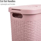 Mind Reader Slim Laundry Hamper with Lid, 40L Clothes Basket, Narrow Tapered Design with Ventilated Cutout Pattern, Plastic, Pink - Image 4
