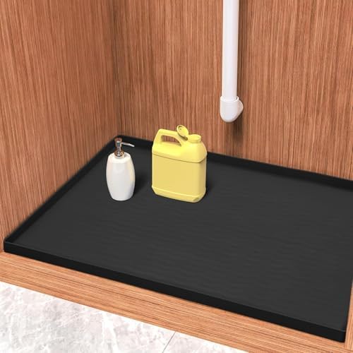 URMONA Waterproof Silicone Under Sink Mat 25'' x 22'' Shelf Liner for Kitchen and Bathroom, Cabinet and Counter Protector, Storage and Organizers, Litter Mat, Pet Cat Puppy Essentials(Black) by URMONA