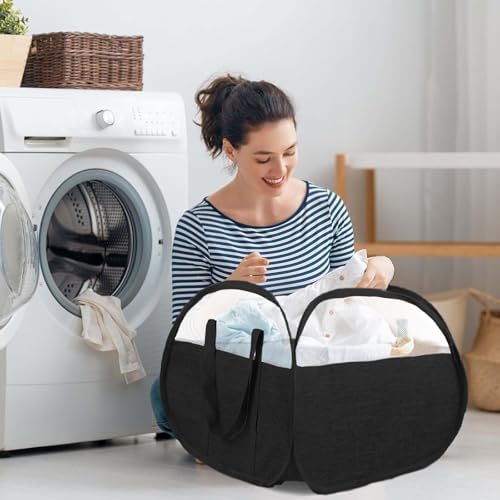 Collapsible Laundry Baskets, Tear Proof Pop Up Laundry Hamper with Large Capacity, Sturdy Foldable Laundry Basket, Easy to Carry Laundry Hamper for Home, Laundry Room, Bedroom, Dorm, Travel Black - Image 2