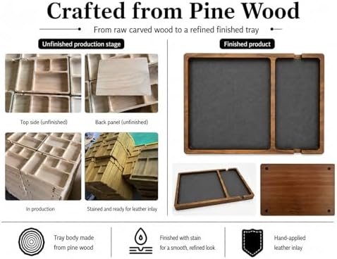 Shinpuru Wooden Valet Tray for Men, Nightstand Organizer with Leather Inlay, EDC Essentials Catchall Tray for Keys, Phone, Wallet, Watch, Earbuds - Bedside Desk Entryway Tray (Wood-Phone) - Image 6