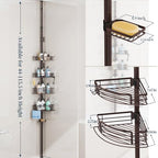Consumest Corner Shower Caddy Tension Pole - Rustproof Shower Shelves with Towel Bar & Soap Holder, Adjustable Bath Organizer for Bathroom Storage, 27.6-108.3 inch, Bronze - Image 3