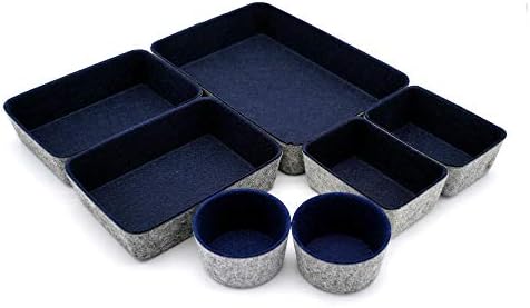 Welaxy 7 Piece Felt Desk Drawer Organizer Storage Bin Navy Catchall Tray - Image 2