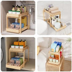 Bamboo Under Sink Organizer 2 Tier Pull Out Cabinet Storage Drawer - Image 5
