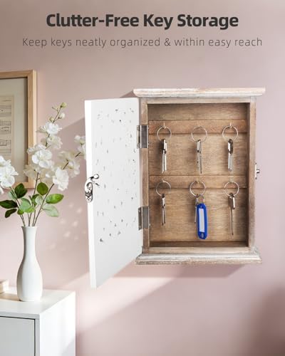 Uniclife Key Holder Wall Mount, Home Key Holder for Wall, Wooden Key Box Wall Mount, Small Wall Cabinet with Key Hooks, Key Hanger, Decorative Hanging Key Rack for Entryway & Office - Image 2