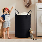80L Large Black Laundry Basket Tall Woven Hamper for Clothes - Image 4