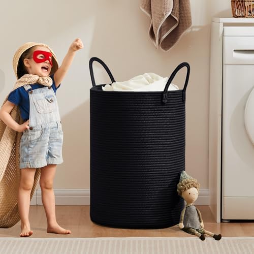 80L Large Black Laundry Basket Tall Woven Hamper for Clothes - Image 4