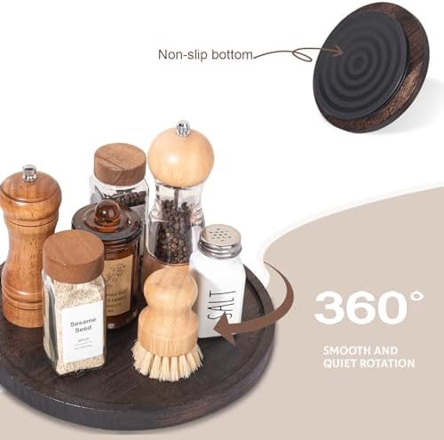 Wood Lazy Susan Turntable Kitchen Decor Round Table Tray, 10" Dark Brown - Image 4
