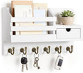 FifthQuarter Key and Mail Holder Wall Mount with Drawer and 6 Sturdy Hooks by FifthQuarter