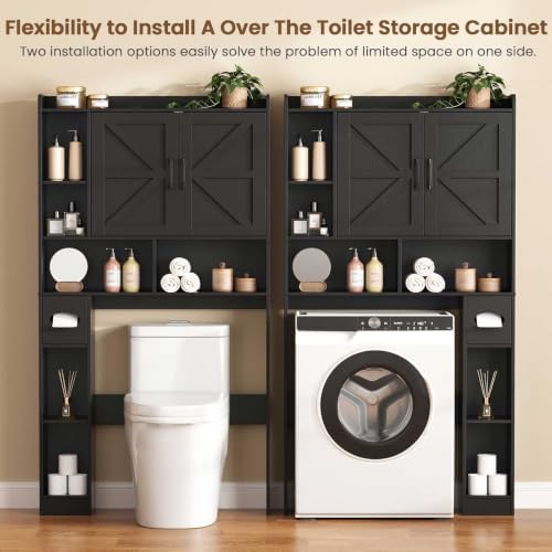 Vabches Over The Toilet Storage Cabinet with 2 Barn Doors, Black - Image 4