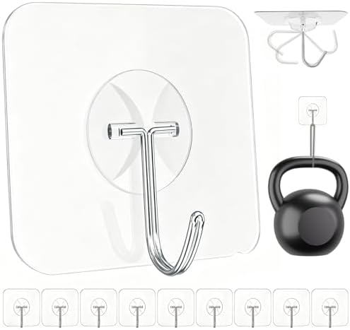 Latoxcaa Heavy Duty Adhesive Wall Hooks - Strong & Transparent, Hold up to 22lb, Waterproof & Reusable, Ideal for Kitchen, Bathroom, and Office (10 Pack) by Latoxcaa-SpaceMaster