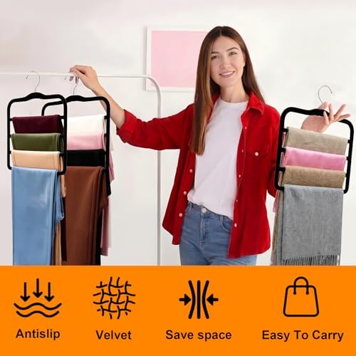 4 Tier Velvet Pant Hangers, 2 Pack Non Slip Multi Layer Closet Organizers | Space Saving Black Storage Hangers For Jeans, Leggings, Scarves,Skirts, Ideal For Dorm Rooms, Apartments, RVs Or Small Closet - Image 7