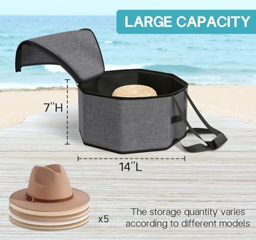 SLEEPING LAMB Hat Box for Travel and Storage, Collapsible Cap Case for Mens Fedora Organizer, Hat Storage Box for Men and Women for Closet, Cap Carrier with Handles, Grey - Image 3